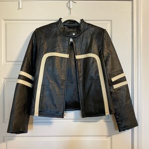 Black Leather Jacket with white detailing